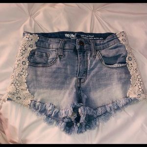 Light washed blue denim shorts juniors